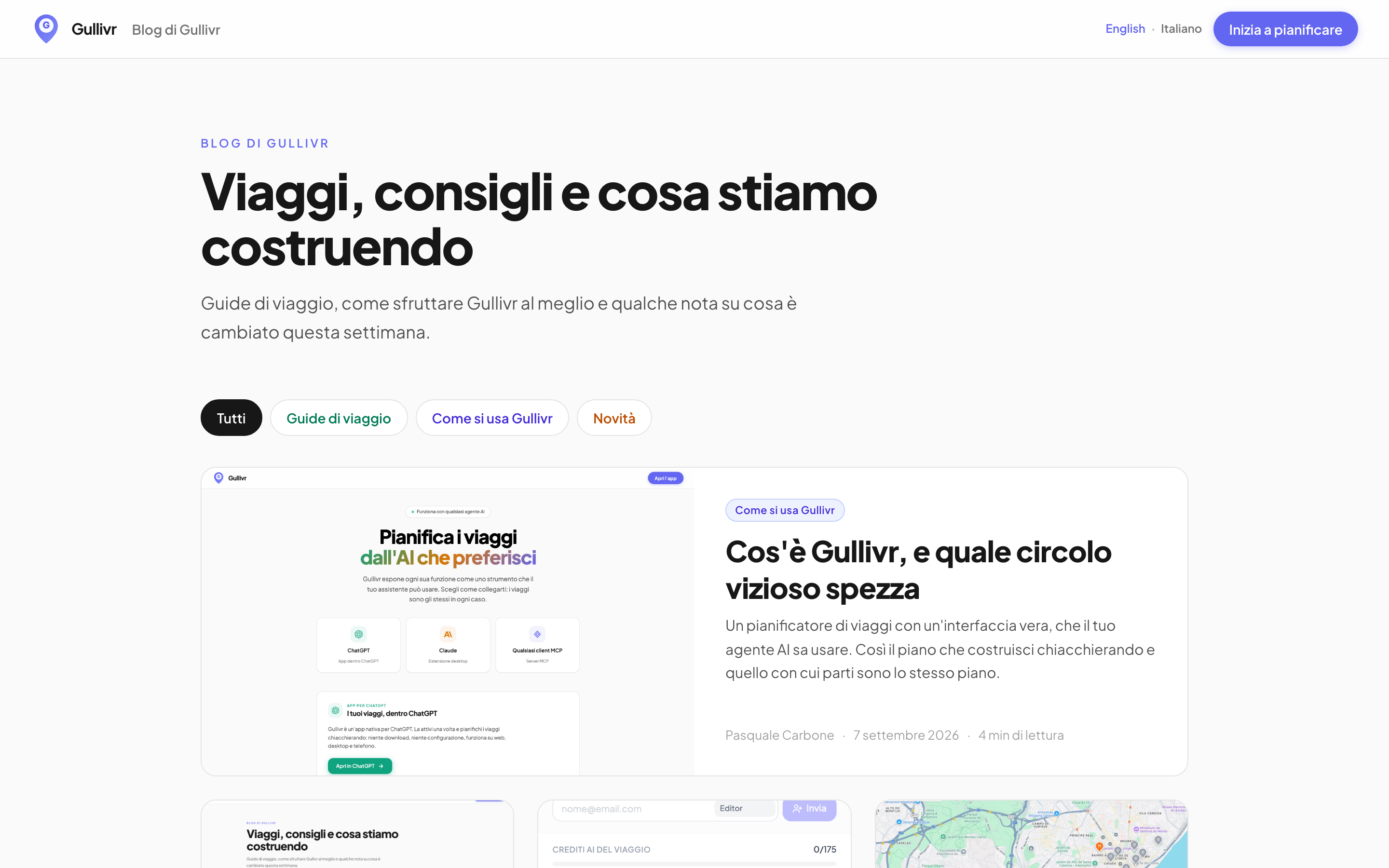 L'indice del blog di Gullivr, con i filtri per categoria e i primi articoli